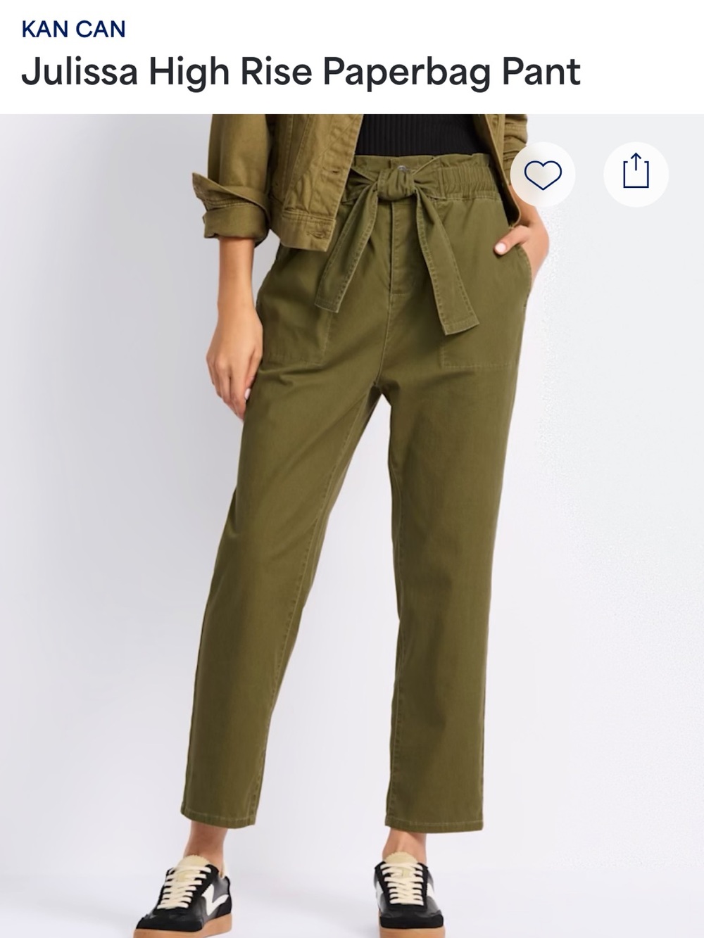 KanCan Olive Green Paper Bag Pants - Size 12